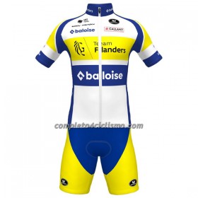 Completo Maglia + Pantaloncino con bretelle 2023 Flanders Baloise Manica Corta Giallo Blu Bianco